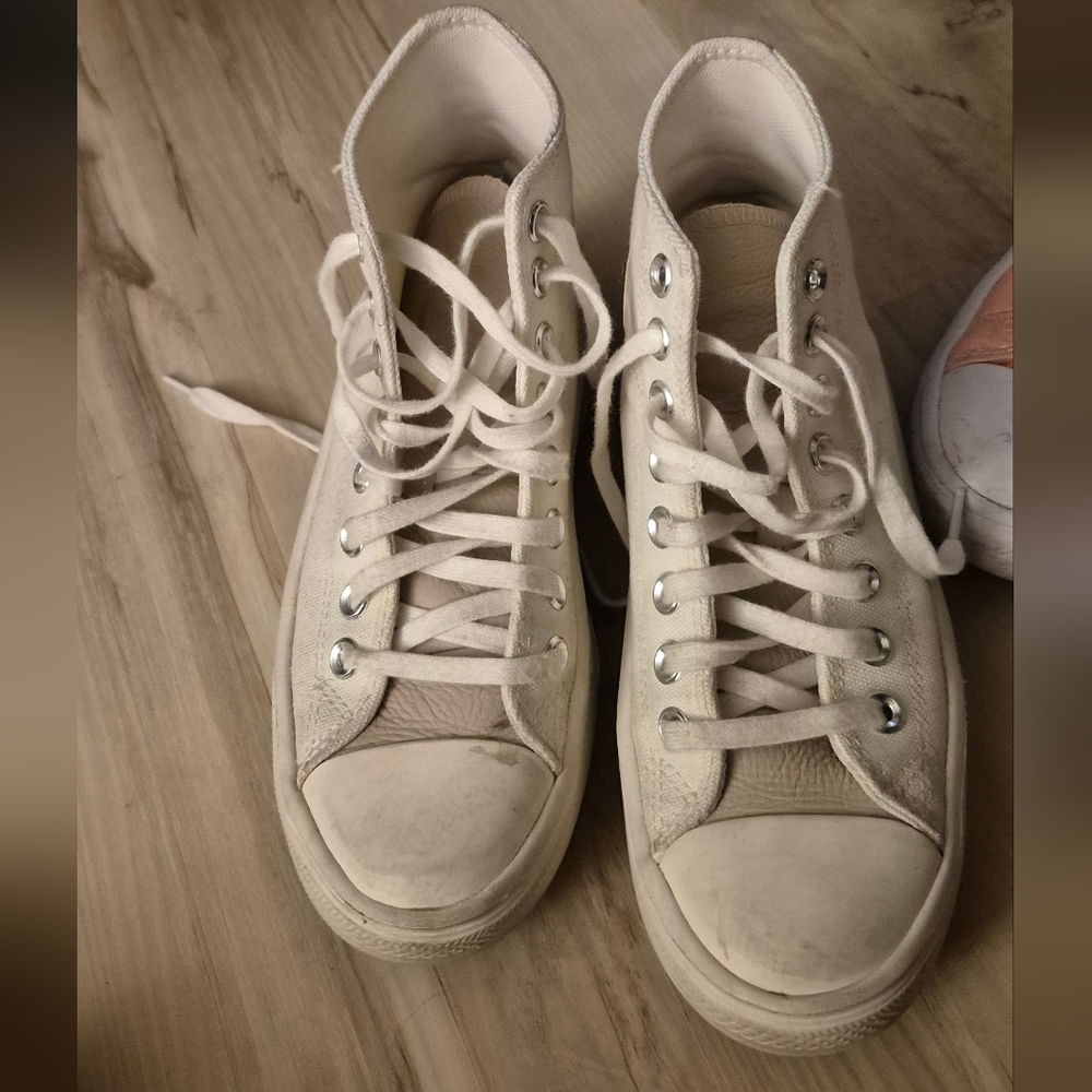 Women's Cream Converse Platform High-Top Sneakers